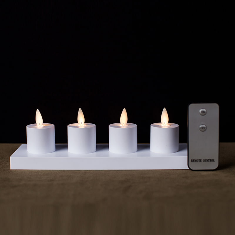 4 Pacáiste Coinnle Neamh-lasair Inductive Rechargeable Bán