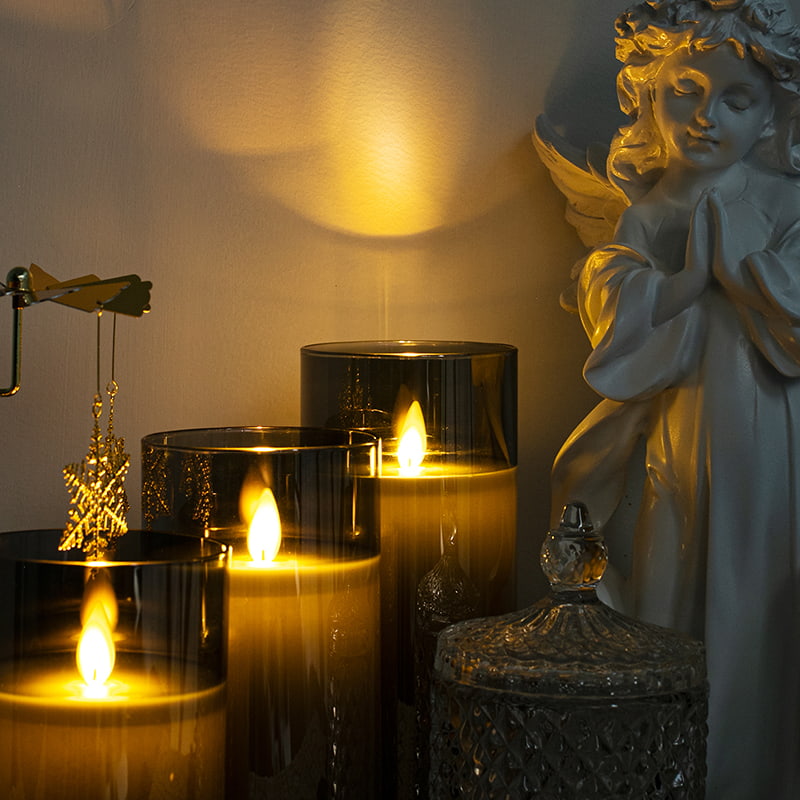 3 Pacáil Coinnle Gloine Gan Flameless Liath le cianda