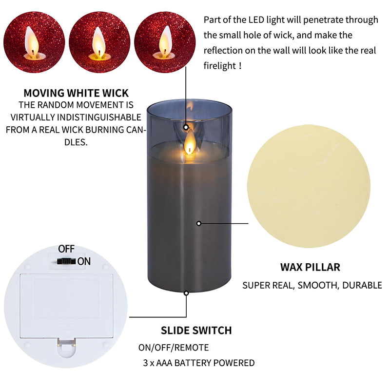 3 Pacáil Coinnle Gloine Gan Flameless Liath le cianda