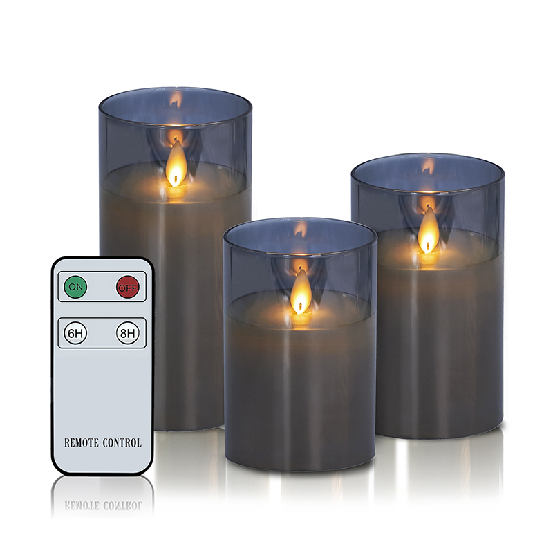 3 Pacáil Coinnle Gloine Gan Flameless Liath le cianda