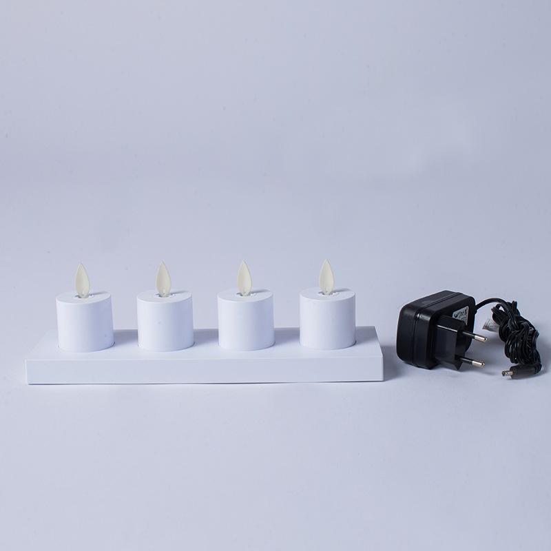 4 Pacáiste Coinnle Neamh-lasair Inductive Rechargeable Bán