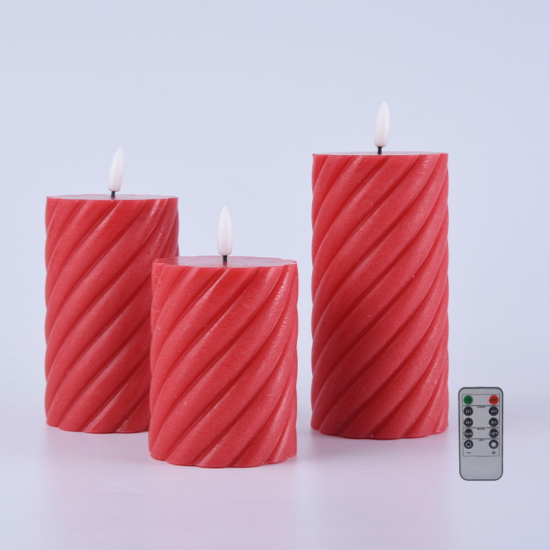 3 Pacáil Coinnle Piléir Gan Flameless Bíseach Dearg