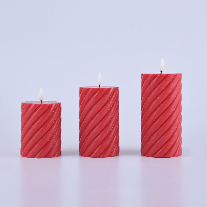 3 Pacáil Coinnle Piléir Gan Flameless Bíseach Dearg