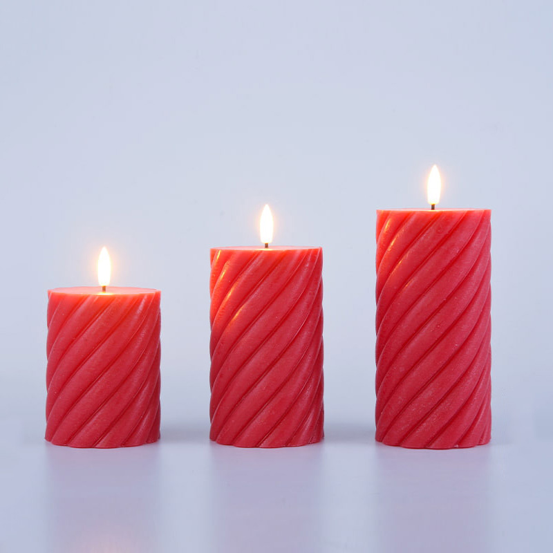 3 Pacáil Coinnle Piléir Gan Flameless Bíseach Dearg